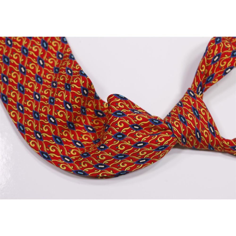 Brioni Red Gold Geometric Print Silk Handmade Necktie Tie